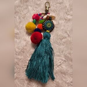 Colorful Pom Pom Boho Chic Tassel Keychain Purse Charm 6 Inch Long NWOT